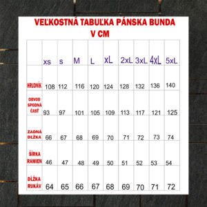 PÁNSKA BUNDA KRÁTKA-TABUĽKA..